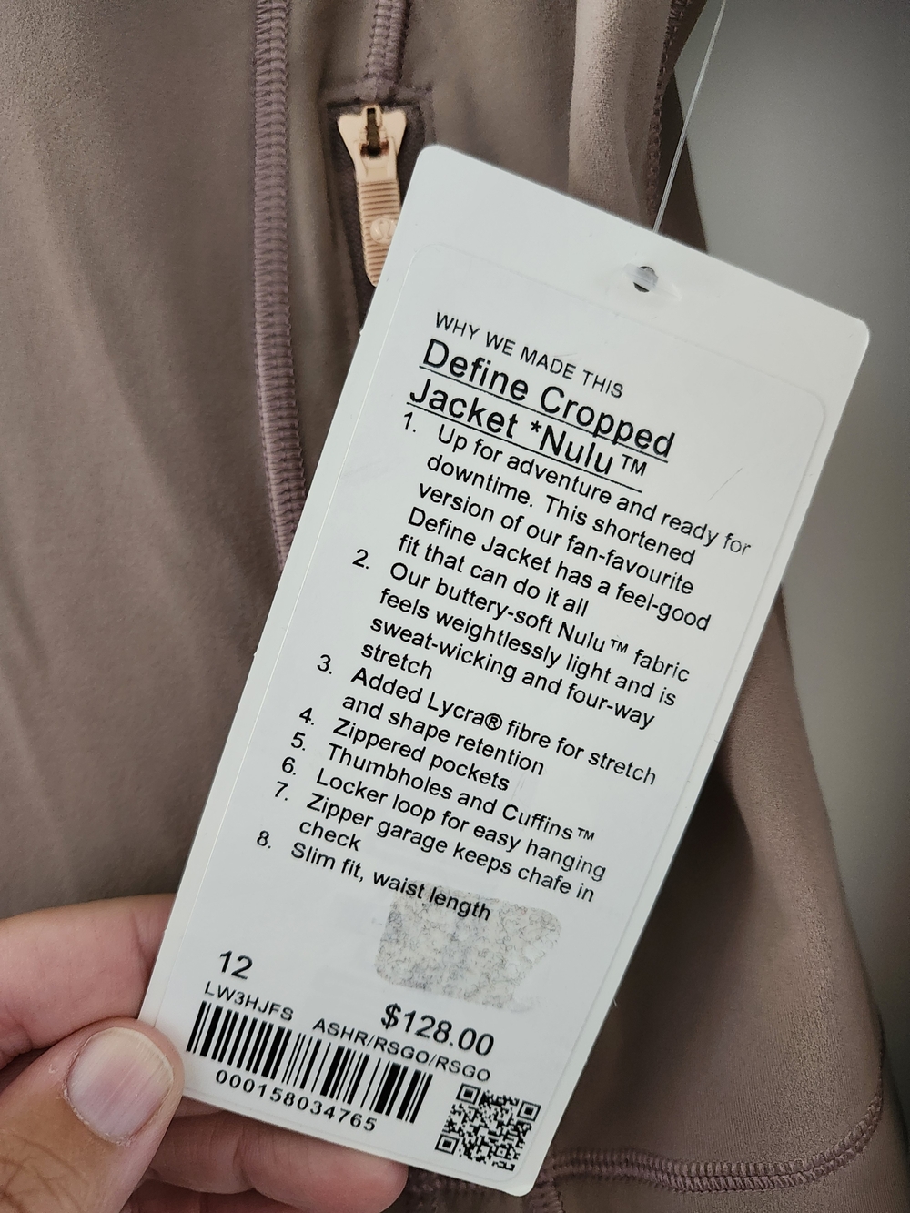 Lululemon Define Cropped Jacket Nulu NWT Size 12 Ashen Rose Rose Gold Zip - Picture 3 of 4